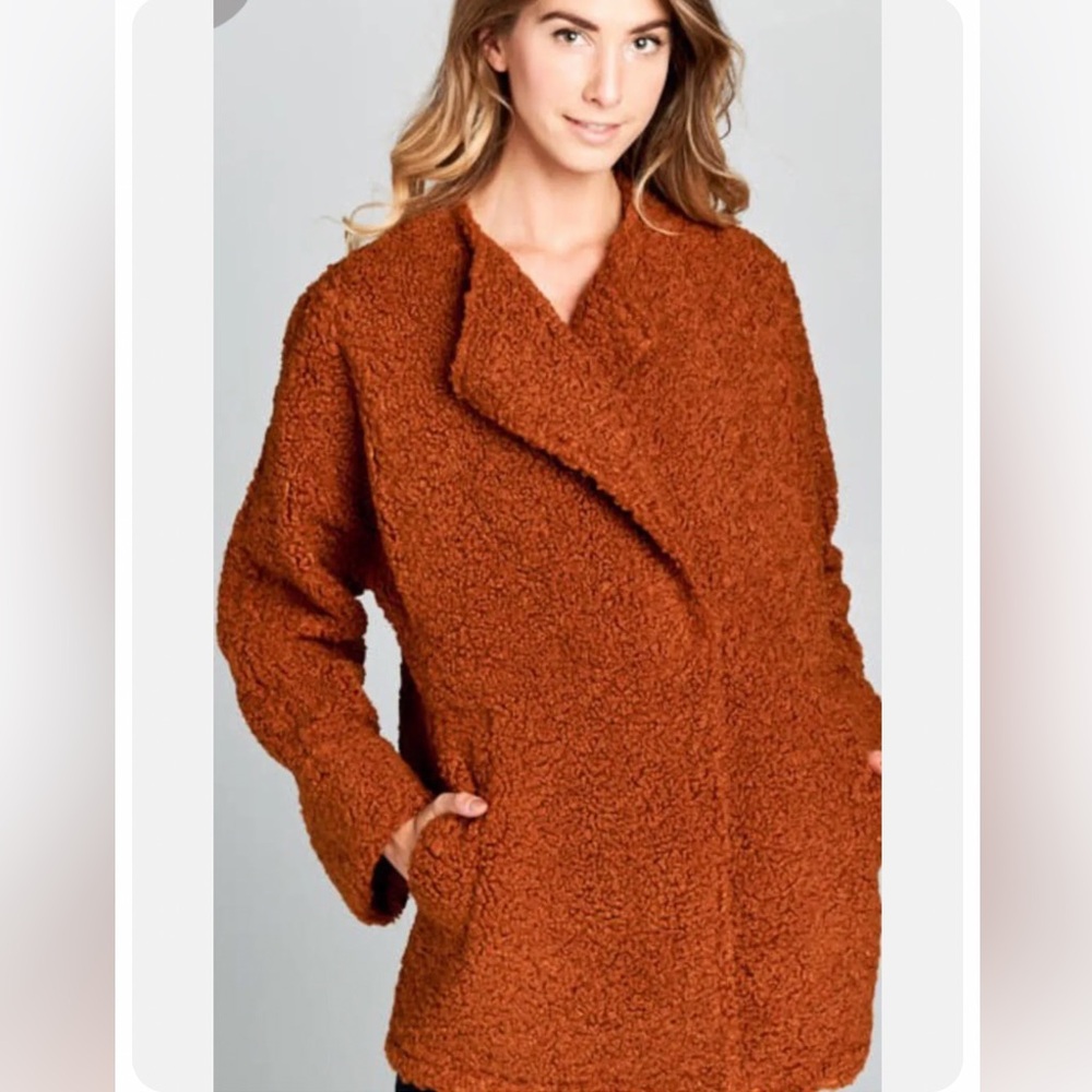 New Vici Ellison Rust Fall Teddy Jacket with pockets - Picture 9 of 14
